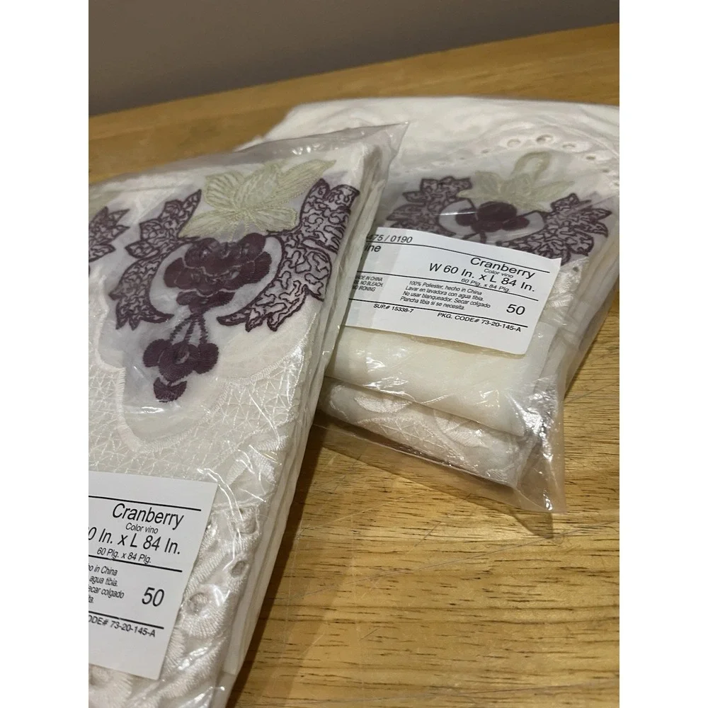 Jc Penney Home Collection Lorraine Cream & Cranberry Lace Sheer (2)Panels 60x84